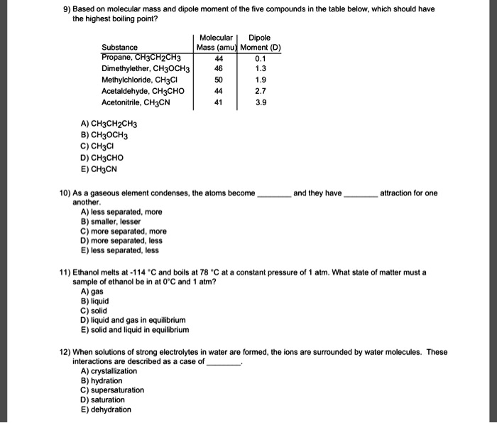 SOLVED: Based = anmclecuia mess and dipole moment the highest boiling ...