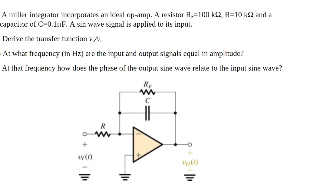 SOLVED: A Miller integrator incorporates an ideal op-amp. A resistor R ...