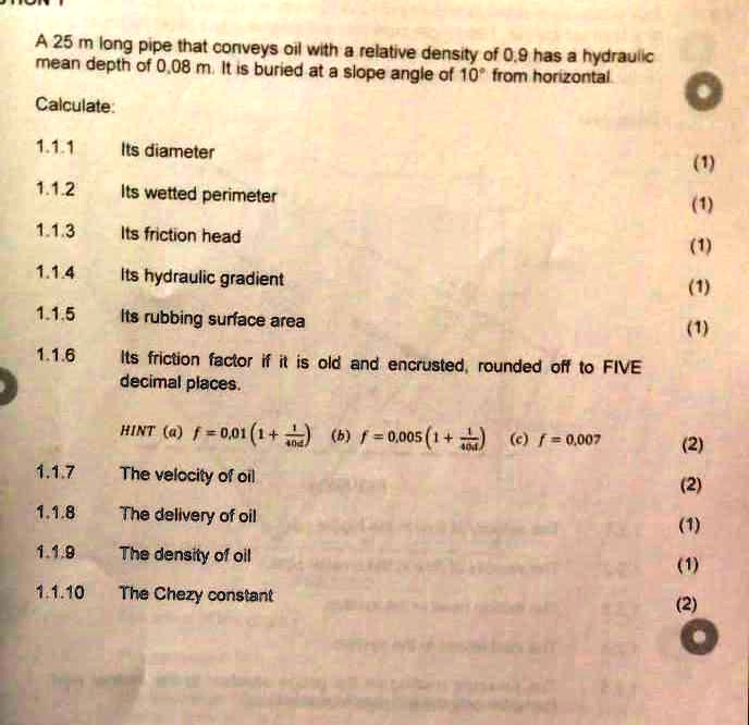 SOLVED A 25 m long pipe that conveys oil with a relative density of 0.