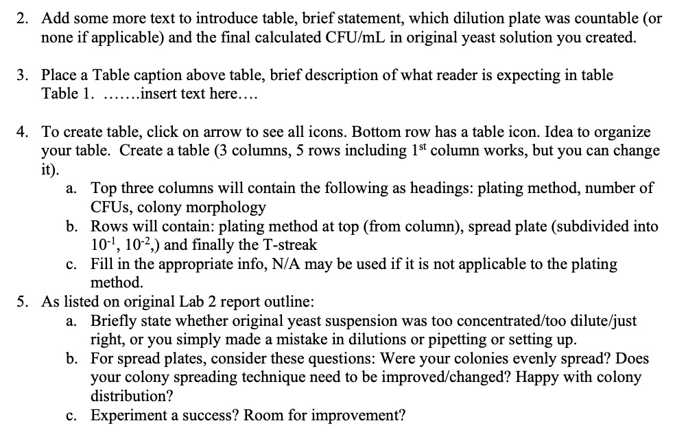 SOLVED2. Add some more text to introduce table, brief statement; which