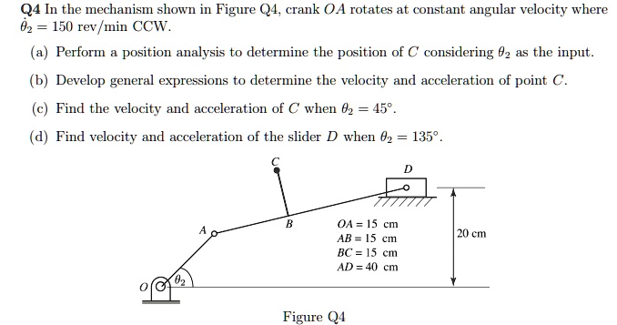 SOLVED: Q4 In the mechanism shown in Figure Q4, crank OA rotates at ...