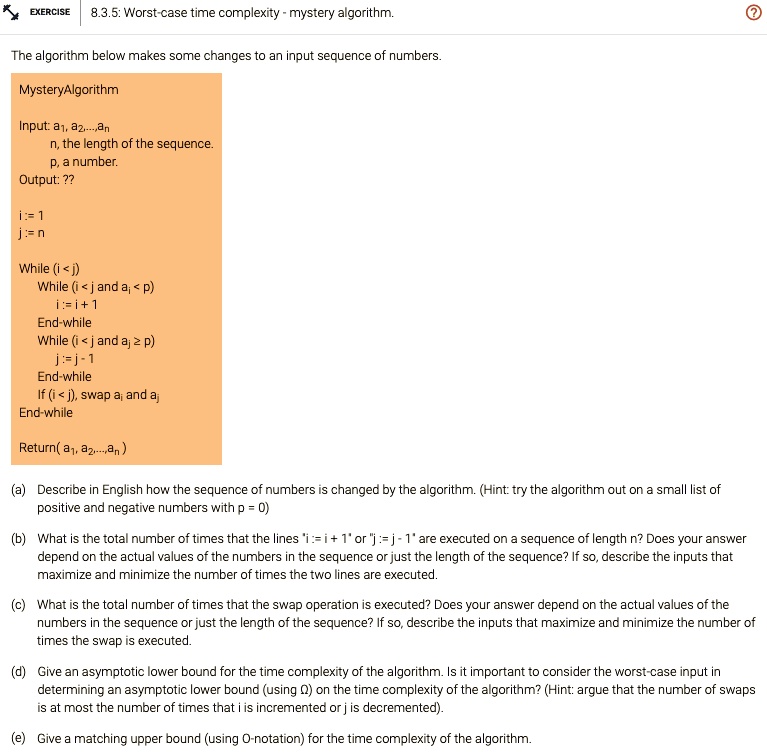 exercise 835 worst case time complexity mystery algorithm the algorithm ...