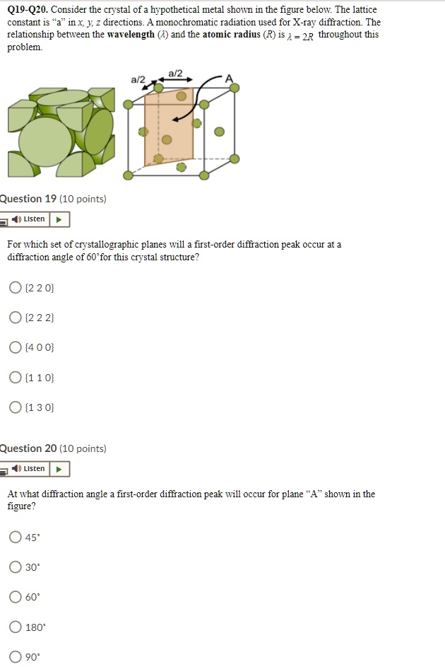 q19 q20 consider the crystal of a hypothetical metal shown in the ...