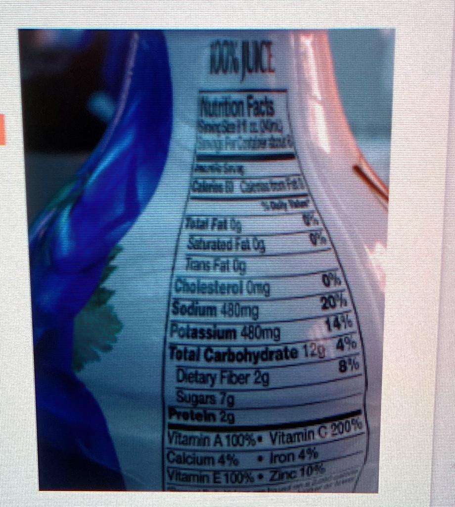 SOLVED: 1. According to the V8 juice label, how do the number of moles ...