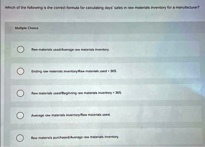 SOLVED Which of the following is the correct formula for calculating