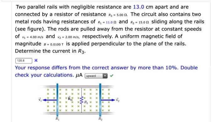 SOLVED: Two parallel rails with negligible resistance are 13.0 cm apart ...