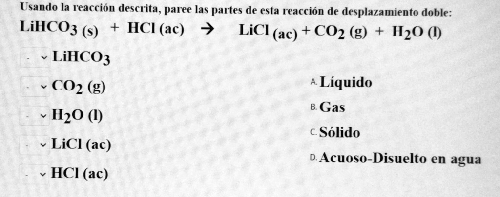 SOLVED Using the reaction described, match the parts of this double