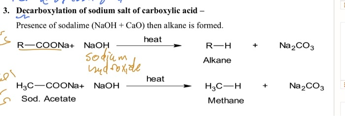 decarboxylation of sodium salt of carboxylic acid presence of sodalime ...