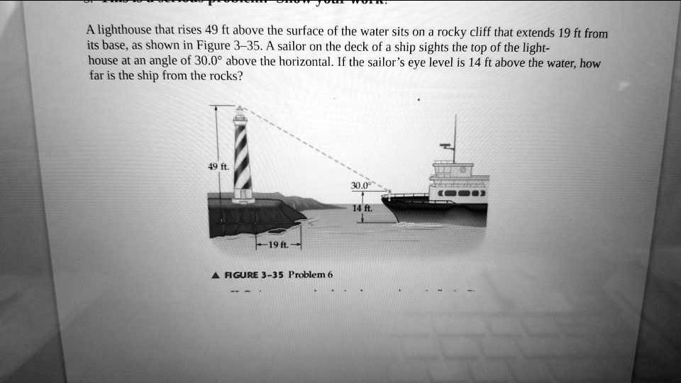 SOLVED A lighthouse that rises 49 ft above the surface of the water