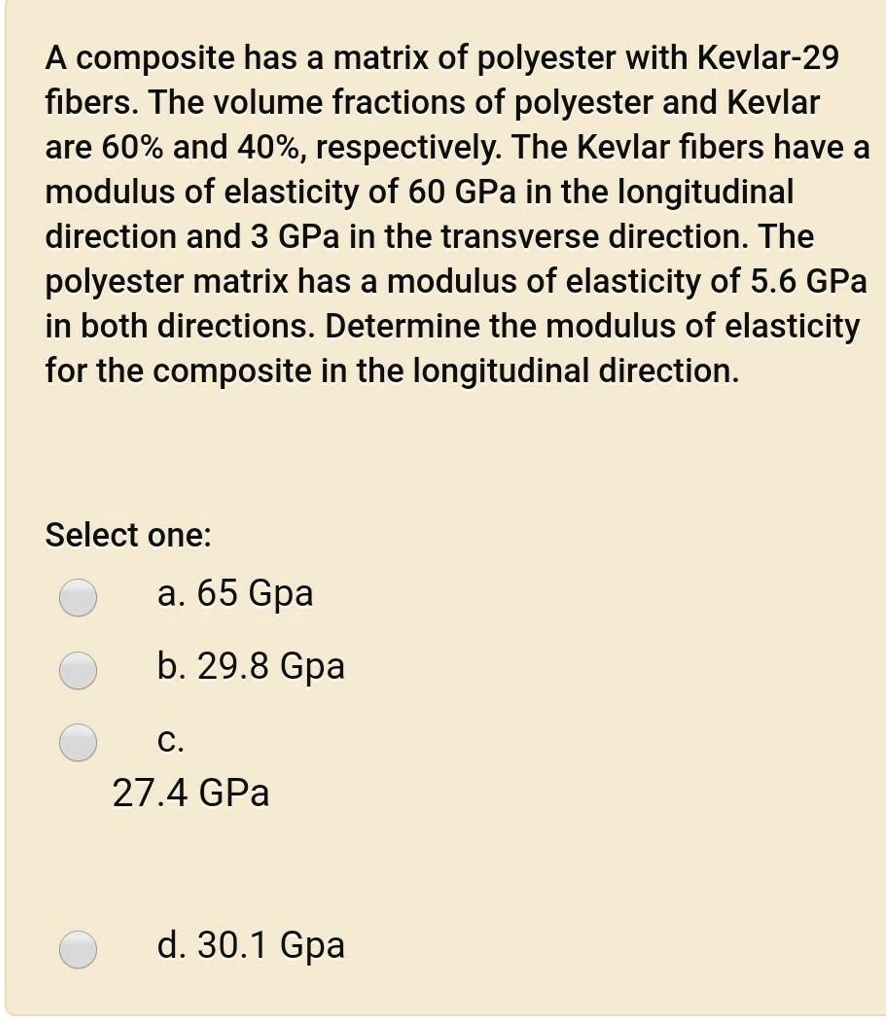 SOLVED: A composite has a matrix of polyester with Kevlar-29 fibers ...