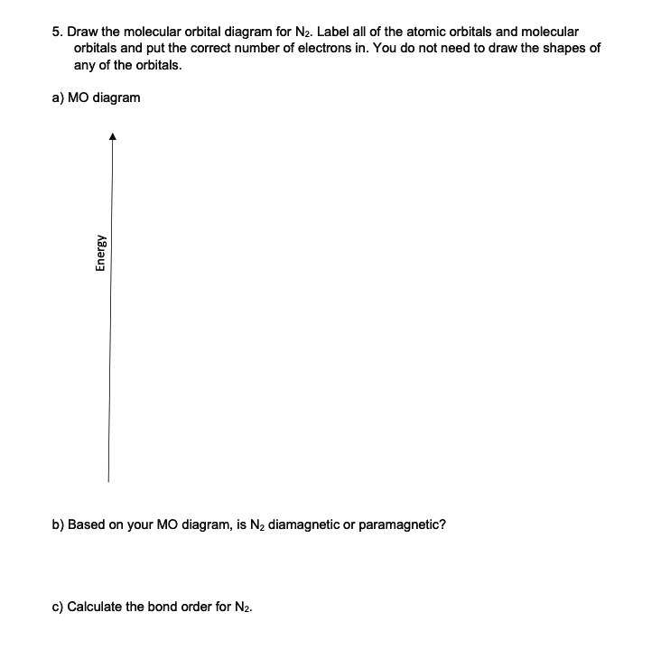 SOLVED: 5. Draw the molecular orbital diagram for Nz: Label all of the ...