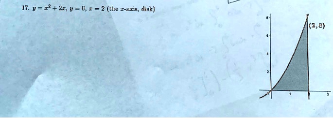 17. y = x^2 + 2x, y = 0, x = 2 (the x-axis, disk)