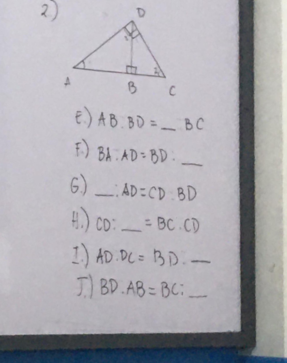 SOLVED: 2) E) A B · B D=-B C F) B A: A D=B D : G.) -A D=C D B D 4.) C D ...