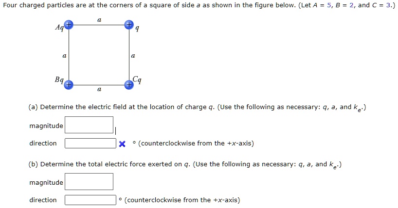 SOLVED:Four charged particles are at the corners of square of side as