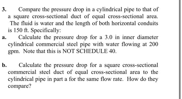 SOLVED: Compare the pressure drop in a cylindrical pipe to that of a ...