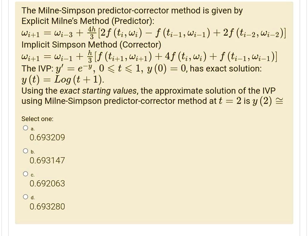 The Milne-Simpson predictor-corrector method is given… - SolvedLib