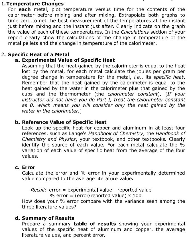 SOLVED Temperature Changes For each metal, plot temperature versus time for the contents of the