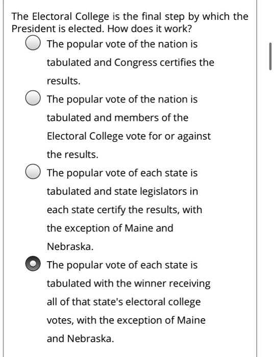 SOLVED The Electoral College is the final step by which the President