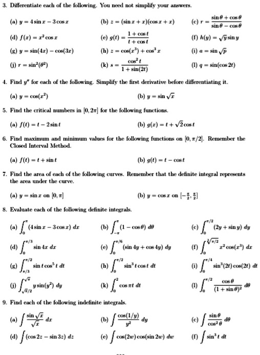 Solved Dillerentinte Ech Tha Folkowing You Nerrl Simplify Our Heer Et Act 3 In S Ee F E T0 Ue D F Us E 9 0e A R C Sin 24 F H W Wysiny Sin