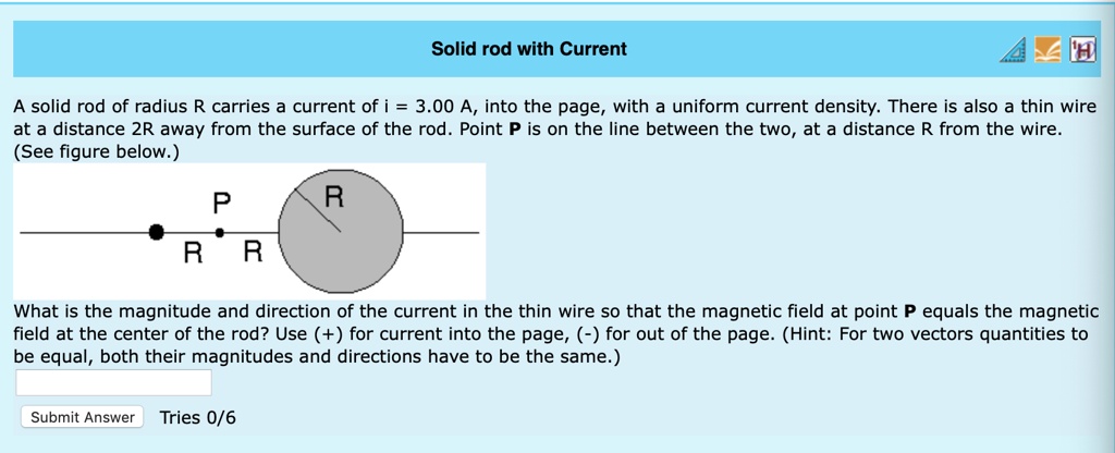 solid rod with current a solid rod of radius r carries a current of 300 ...