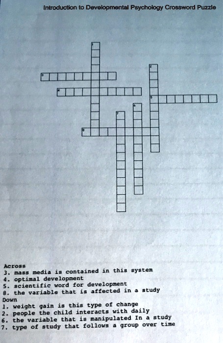 SOLVED Introduction to Developmental Psychology Crossword Puzzle