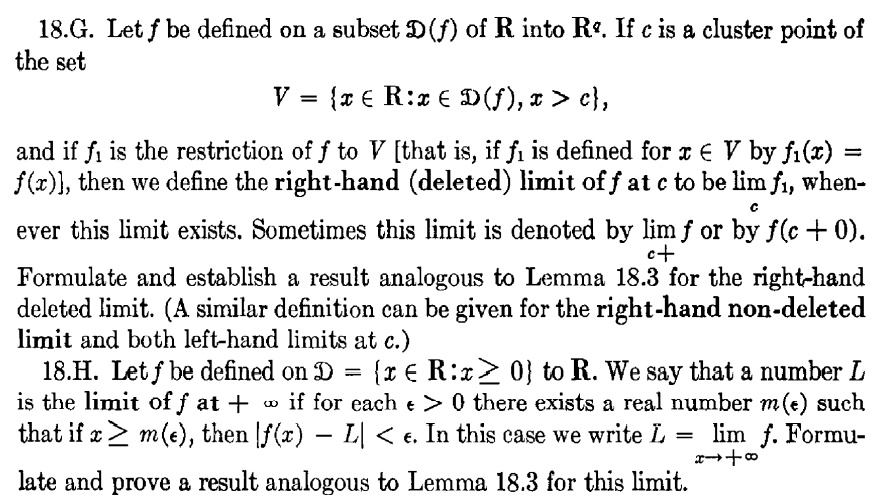 Solved 18 G Let F Be Defined O A Subset D F Of R Into Ra If C Is Cluster Point Of The Set V X A R R A Dwf R Ch And