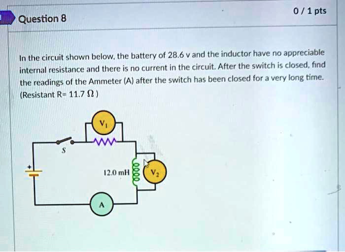 SOLVED 0 / 1 pts Question 8 In the circuit shown below; the battery of