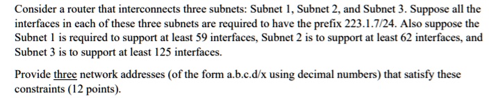 SOLVED: Consider a router that interconnects three subnets: Subnet 1 ...