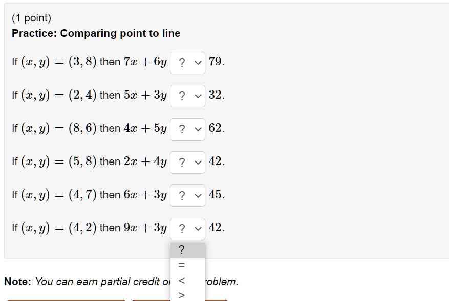 Solved Point Practice Comparing Point To Line If A Y 3 8 Then 7x 6y 79 If C Y 2 4 Then 5x 3y 32 If A Y 8 6 Then 4x 5y