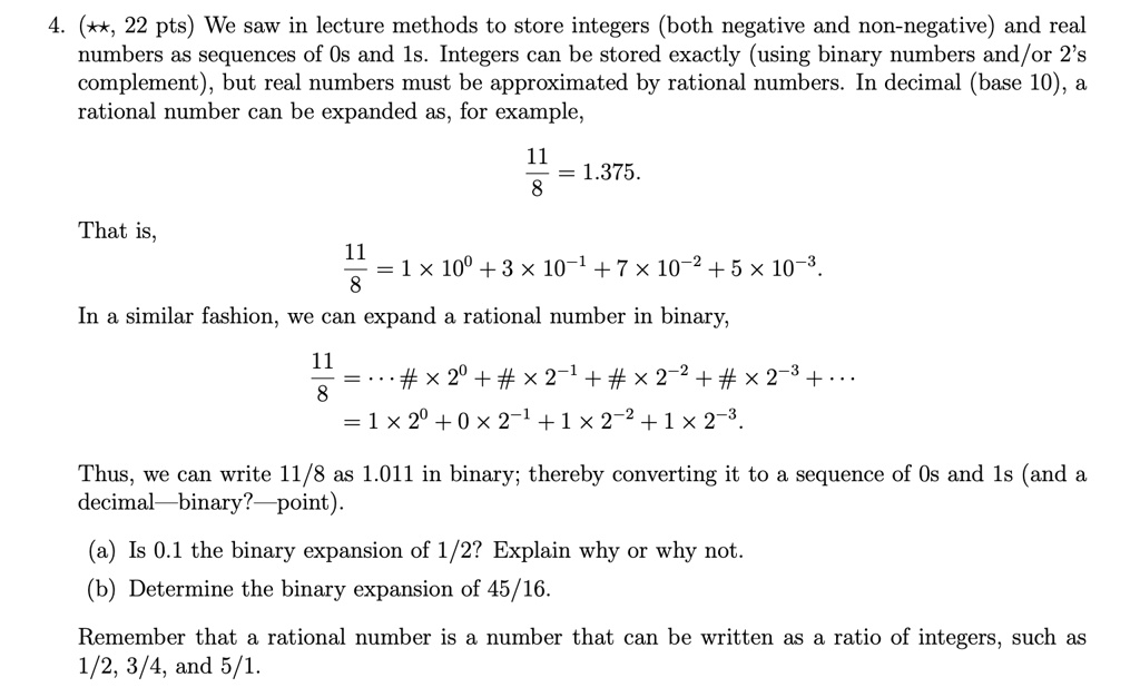 SOLVED 4 22 Pts We Saw In Lecture Methods To Store Integers
