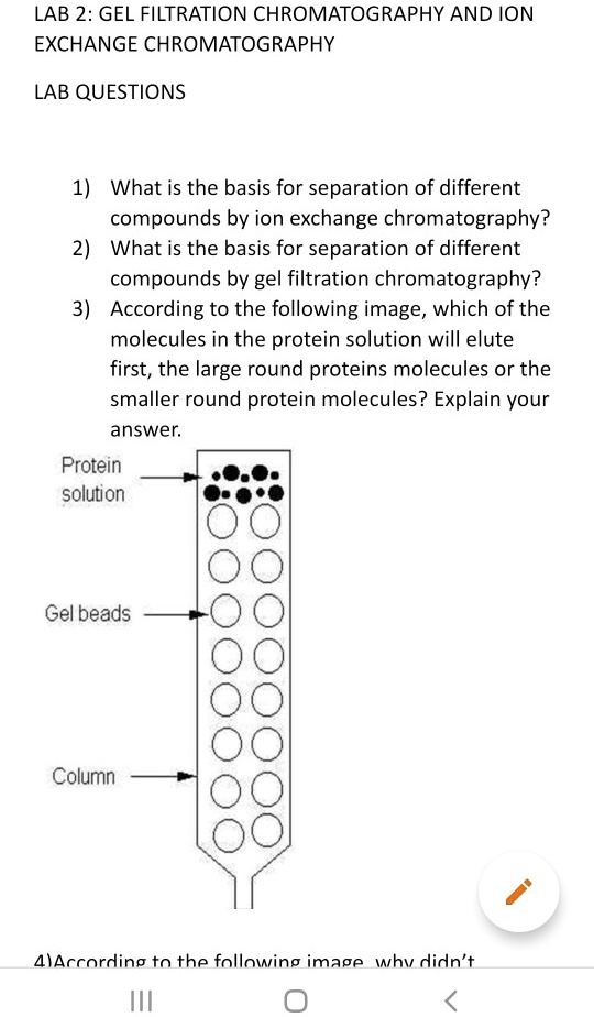 SOLVED LAB 2 GEL FILTRATION CHROMATOGRAPHY AND ION EXCHANGE