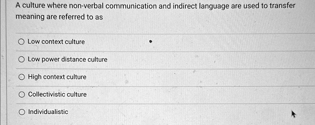 SOLVED: A culture where non-verbal communication and indirect language ...