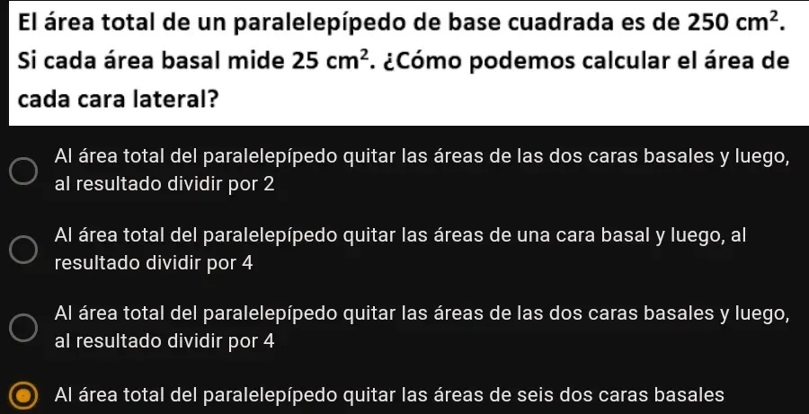 SOLVED: El area total de un paralelepipedo de base cuadrada es de 250 ...