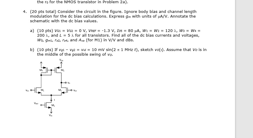 SOLVED: the ro for the NMOS transistor in Problem 2a) 4. (2o pts total ...