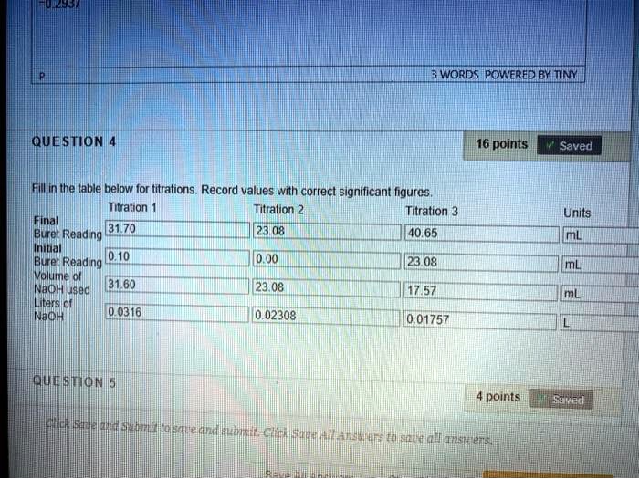 SOLVED In the table below are the results for titrations. Please record values with the correct
