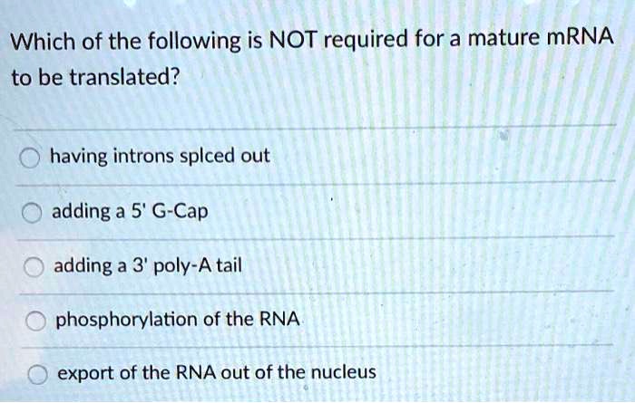 which of the following is not required for a mature mrna to be ...