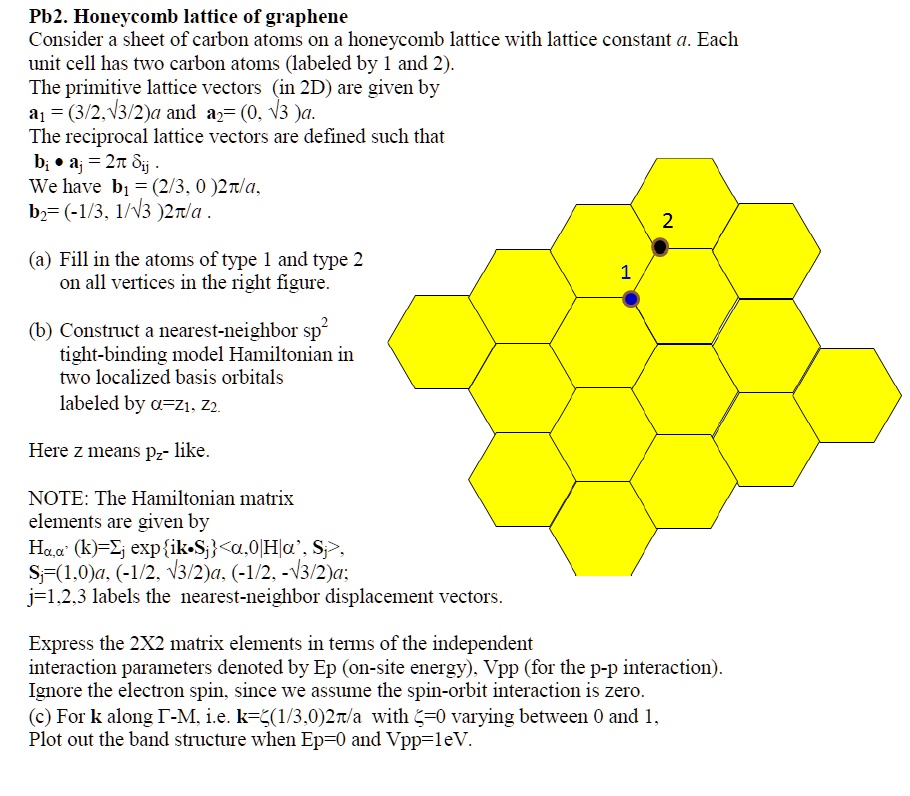 pb2 honeycomb lattice of graphene consider a sheet of carbon atoms 0 a ...
