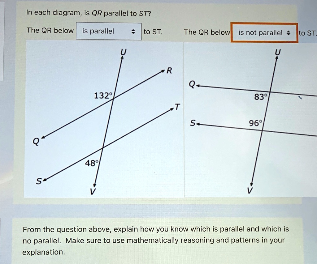 Not Parallel SOLVED: 'In each diagram, is QR parallel to ST? The QR below is ...