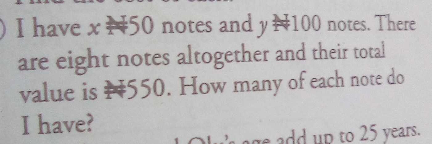 SOLVED: I have x # 40 notes and y ≥ 100 notes. There are eight notes ...