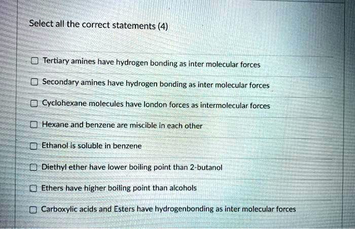 select all the correct statements 4 tertiary amines have hydrogen ...