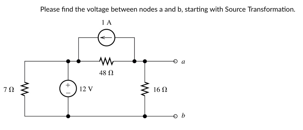 Please find the voltage between nodes a and b, starting with...