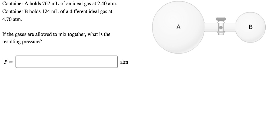 SOLVED: Container A Holds 767 ML Of An Ideal Gas At 2.40 Atm Container ...