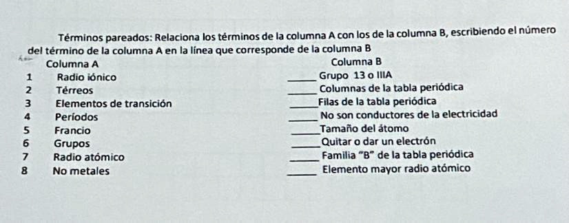 SOLVED: Es Urgente, Ayuda Por Favor. Términos Pareados: Relaciona Los ...