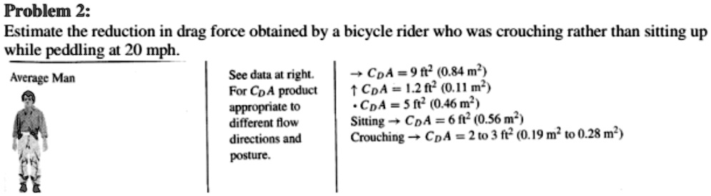 Problem 2: Estimate the reduction in drag force obtained by a bicycle ...