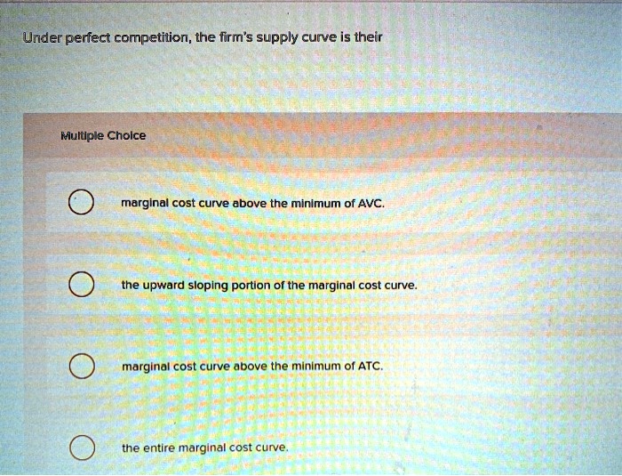 SOLVED Under perfect competition, the firm's supply curve is the