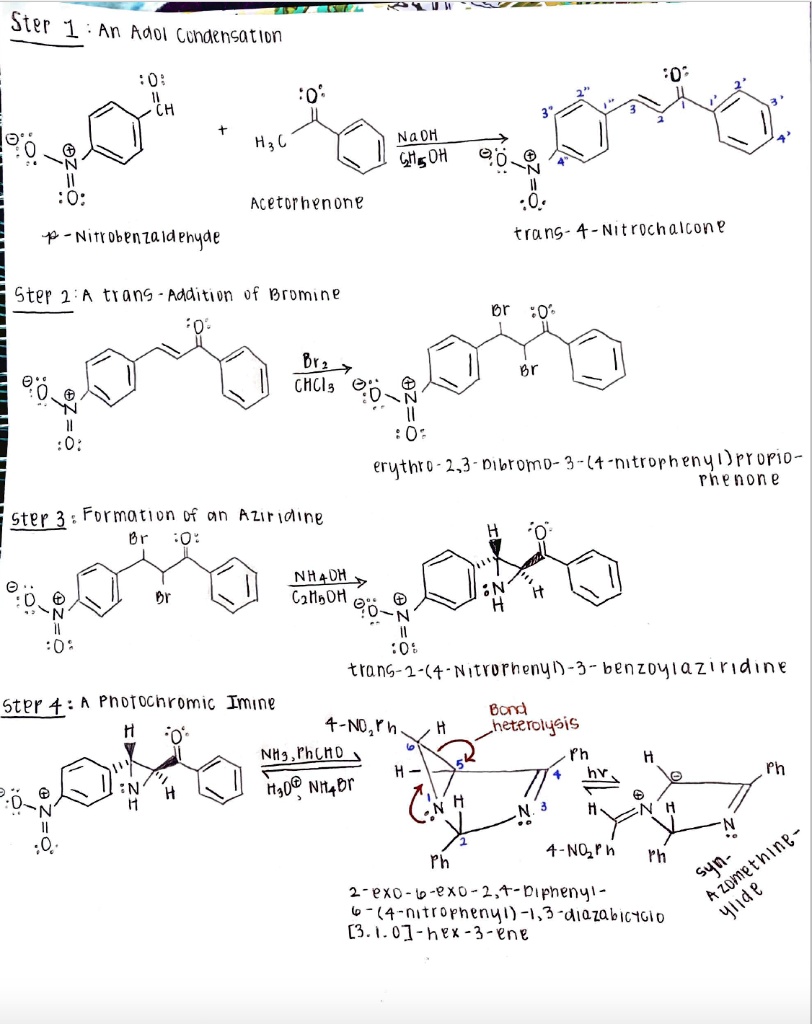 Solved Ster 1 An Adol Cundensation 0 Ch Hz C Naoh Gtsoh 0 Acetorhenone 0 Trang 4 Nitrochaicon E Nitr Dbenza Id Ehyde Ster 1 4 Trang Addition 0f Promine 0 Br2 Chcl Pr 0