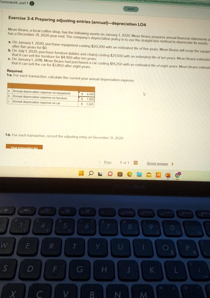 Exercise 34 Preparing Adjusting Entries (Annual) Depreciation LO4