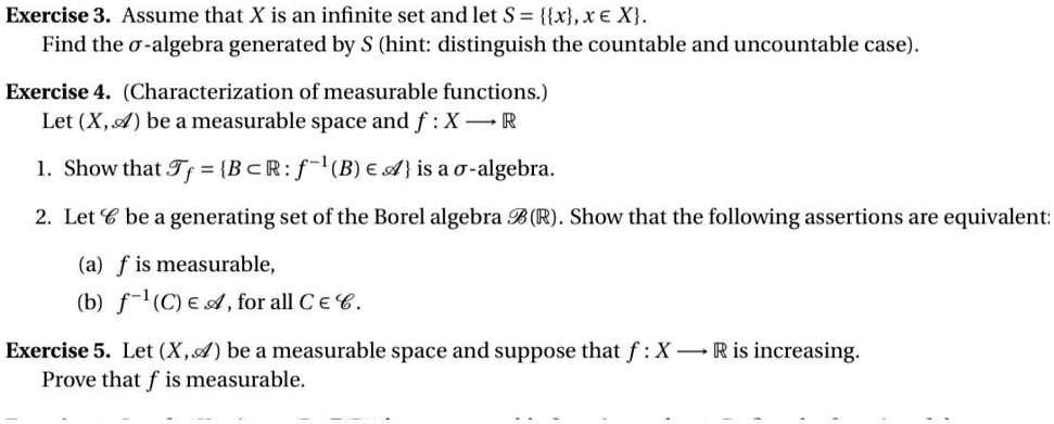 SOLVED:Exercise 3. Assume that X is an infinite set and let S = {{xlxe ...