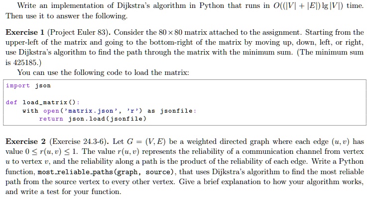 SOLVED: Please answer in Python. The matrix.json file is an 80 x 80 ...