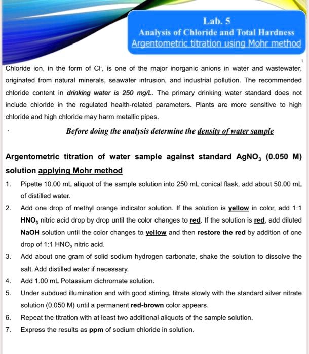 lab 5 analysis of chloride and total hardness argentometric titration